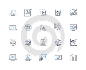 Data rendering line icons collection. Visualization, Graphics, Charts, Dashboards, Graphs, Infographics, Maps vector and