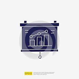 data report and presentation concept doodle glyph icon with graphic chart document. Statistics science technology, digital