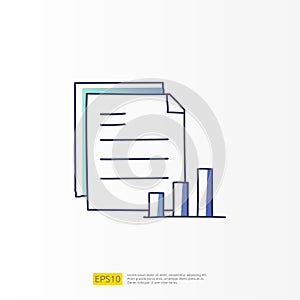 data report and presentation concept doodle Gradient fill line icon with graphic chart document. Statistics science, digital