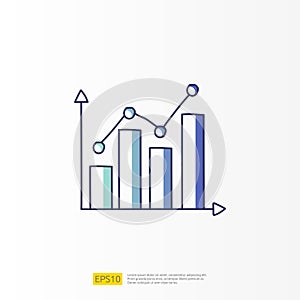 data report and presentation concept doodle gradient fill line icon with graphic chart document. Statistics science, digital