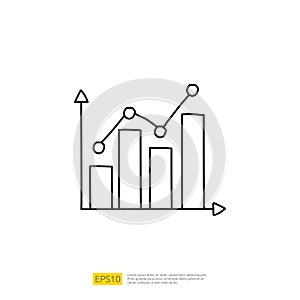 data report and presentation concept doodle linear icon with graphic chart document. Statistics science technology, digital