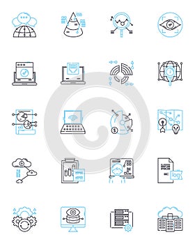 Data research linear icons set. Analytics, Big data, Clustering, Correlation, Data mining, Descriptive, Empirical line