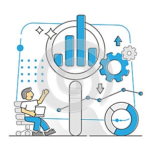 Data research, statistic information report scheme monocolor outline concept