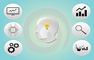 Data science and data analysis with element icons.