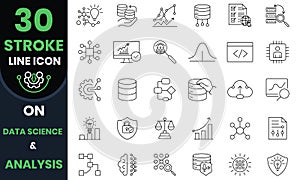 Data science analysis icon on database, statistic, science, network, global, server, code, cyberspace, datum, technology,