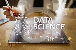 Data Science, analysis. Internet and technology concept concept, banner and infographic on virtual screen.