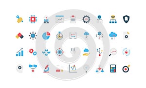 Data science with artificial intelligence, blockchain clusters, algorithm color icon set