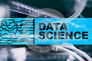 Data Science Artificial Intelligence Concept. Futuristic Supercomputer background.