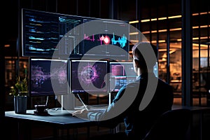 Data science and big data technology, Scientist computing, analysing and visualizing complex data set on computer