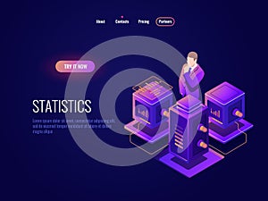 Data science, big data processing isometric icon, data base datacenter concept, programm information analysing, server photo