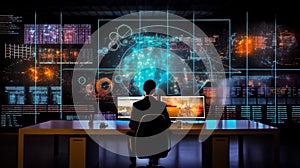Data science and big data technology. Scientist computing, analysing and visualizing complex data set on computer. Generative Ai
