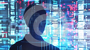Data science and big data technology. Scientist computing, analysing and visualizing complex data set on computer. Data mining,