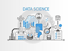 Data science concept with hand holding modern bezel free smartphone