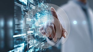 Data science and engineering, AI, cyber security technology, futuristic tech background. Software engineer working with database