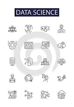 Data science line vector icons and signs. Science, Analysis, Machine, Learning, Big, Data, Algorithms, Programming