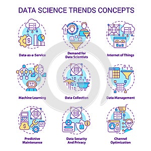 Data science trends concept icons set