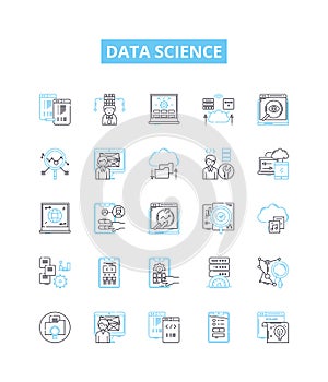 Data science vector line icons set. Data, Science, Mining, Analysis, Machine, Learning, Algorithms illustration outline