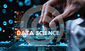 Data Scientist Interacting with Virtual Interface for Data Science Applications Including Machine Learning and Big Data Analytics