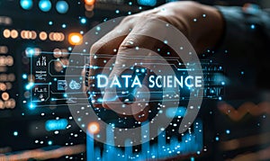 Data Scientist Interacting with Virtual Interface for Data Science Applications Including Machine Learning and Big Data Analytics