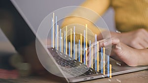 Data scientists. Man programmer using laptop analyzing and development at various information on futuristic virtual interface