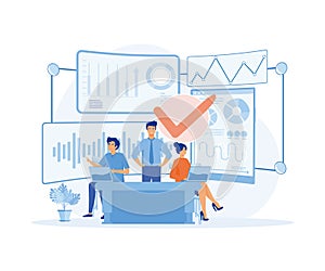 Data scientists, software engineer, statistician, programmers, visualizer and analyst working on a project.