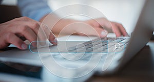 Data Search Technology Search Engine Optimization. male hands are using a computer notebook to Searching for information.Using Sea