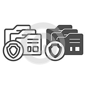 Data secure folder line and solid icon, data protection concept. Vector graphics. Safety shield, emblem with file