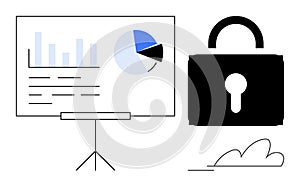 Data Security and Analytics Concept with Charts and Lock Symbol