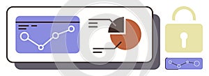 Data Security and Analytics Display with Lock Icon and Graphs