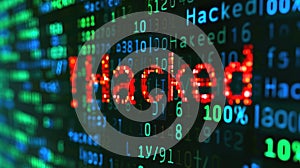 Data Security Breach: Hacked Binary Code and Red Text.