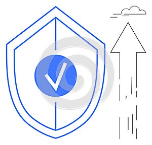 Shield With Checkmark and Arrow Security, Cloud Data Protection, and Data Privacy Concept
