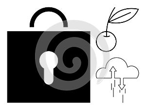 Data Security and Cloud Storage Concept with Lock Symbol and Cloud Icon