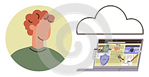 Data Security and Cloud Storage Concept with User and Laptop Visualizing Online Privacy