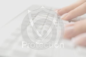 Data security. Computer Data Internet protection symbol on blured keyboard background. Business, technology, internet