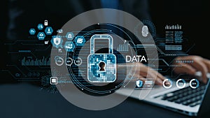 Data Security Concept with Digital Lock, Technology Interface, Cybersecurity, and Protection Elements in Modern