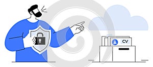 Data Security and Cloud Storage Concept with Shield Protection and Online CV Storage