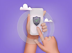 Data security concept. Mobile security app on smartphone screen.  3D Web Vector Illustrations