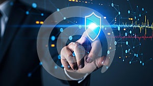 Data security concept of protection shield on digital network