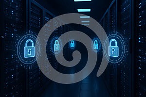 Data Security Concept in Server Room with Padlocks
