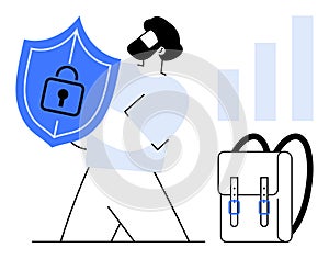 Data Security Concept with Shield, Lock Icon, and Graph Visualization