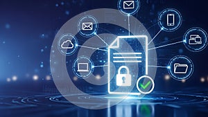 Data Security Document Protection: Secure Digital Network Privacy Blue Abstract Background