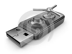 Data security concept. USB flash drive 3D