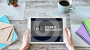 Data security, cyber protection, information privacy concept on device screen