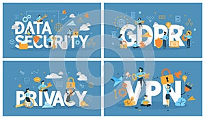 Data security horizontal banner set. Idea of protection