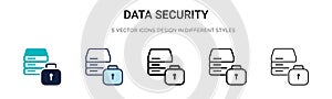 Data security icon in filled, thin line, outline and stroke style. Vector illustration of two colored and black data security