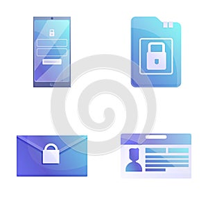 Data security icons set cartoon vector. Personal information protection