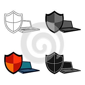 Data security of laptop icon in cartoon style isolated on white background. Hackers and hacking symbol stock vector