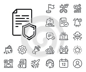 Data security line icon. Privacy document sign. Salaryman, gender equality and alert bell. Vector