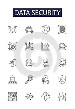 Data security line vector icons and signs. Security, Encryption, Privacy, Access, Network, Antivirus, Malware, Firewall