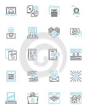Data security linear icons set. Encryption, Firewall, Malware, Cybersecurity, Authentication, Authorization, Intrusion